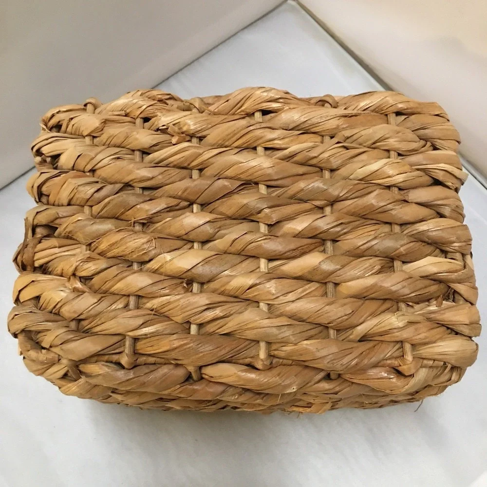 Woven Storage Basket Home Decor Small Tan Water Hyacinth Rectangular Farmhouse